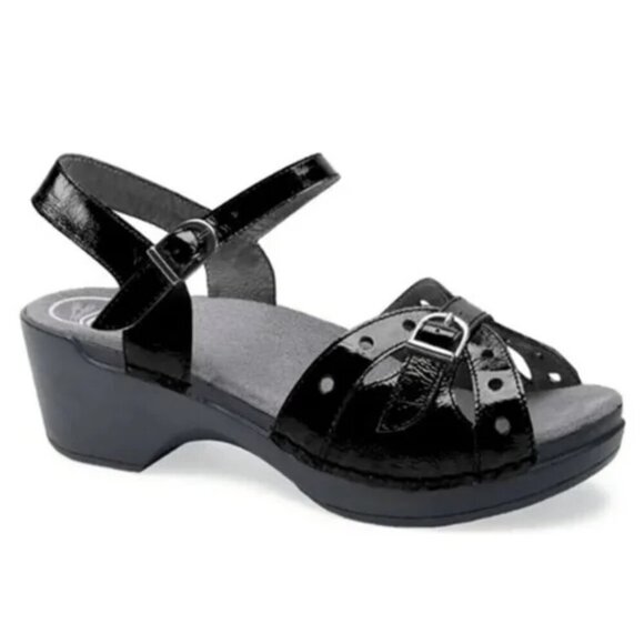 Dansko Sissy Sandal Scandi Girl Buckle Platform Crinkle Patent Leather Boho - Picture 1 of 8